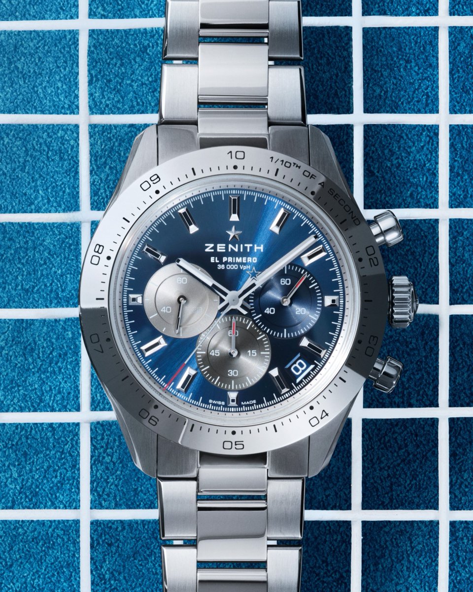 #ChronomasterSportBlue: Blue like the immense night sky with the promise and aspirations it holds, this sporty chronograph features a rugged steel case, strap and bezel and a scintillating, tricolour dial.
#ZenithWatches #Zenith #ChronomasterSport #ElPrimero