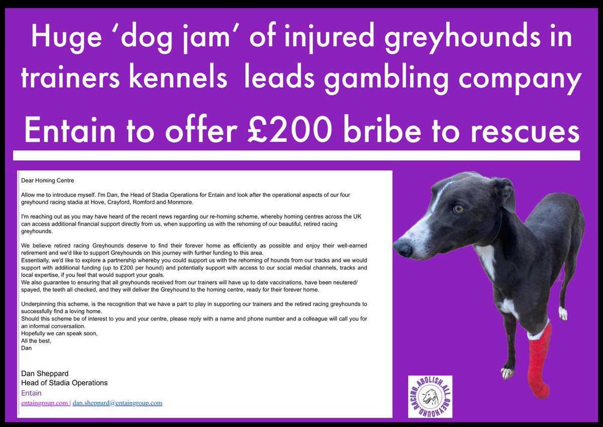 .@EntainGroup extending hand of #WelfareWashing to #Dog rescues. Funding insufficient & criticism unwelcome. On avg 6,548 #Greyhounds rejected by racing p.a.. 2022: 76% of unwanted racers went to rescues already facing unrelenting flow of #Dogs. #BanGreyhoundRacing @alexsobel