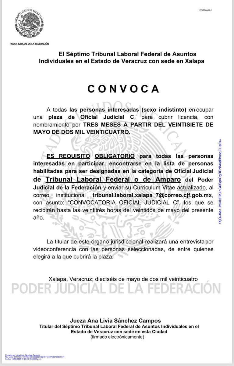 Convocatoria para oficial judicial C en Xalapa! Con una gran jueza 👩🏻‍⚖️ ! 7TLFAI