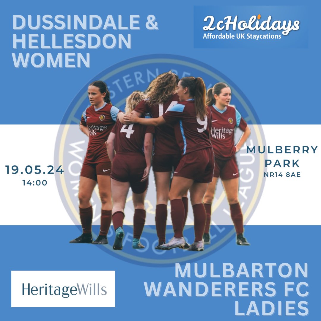 It’s almost here…. Sunday we face @MulbartonLadies in the local derby for our final game of our first @ERWFLe season Head over to Mulberry Park where the ladies hope to end the season on a high #UpTheDussy 💙💜