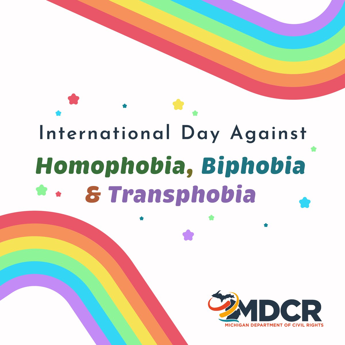 Today is Intl. Day Against Homophobia, Transphobia, & Biphobia, a day to highlight the frequent violation of LGBTQ+ rights. Last year, Michigan expanded the Elliott-Larsen Civil Rights Act to include sexual orientation, gender identity & expression. Everyone belongs in Michigan!