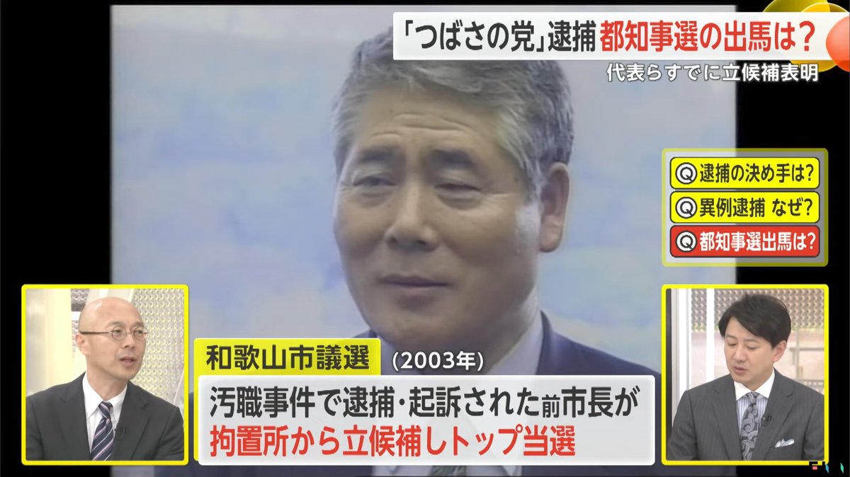獄中立候補した旅田卓宗元和歌山市長の映像が地上波に。

実刑判決の言い渡し以来じゃないかな？関西外では。