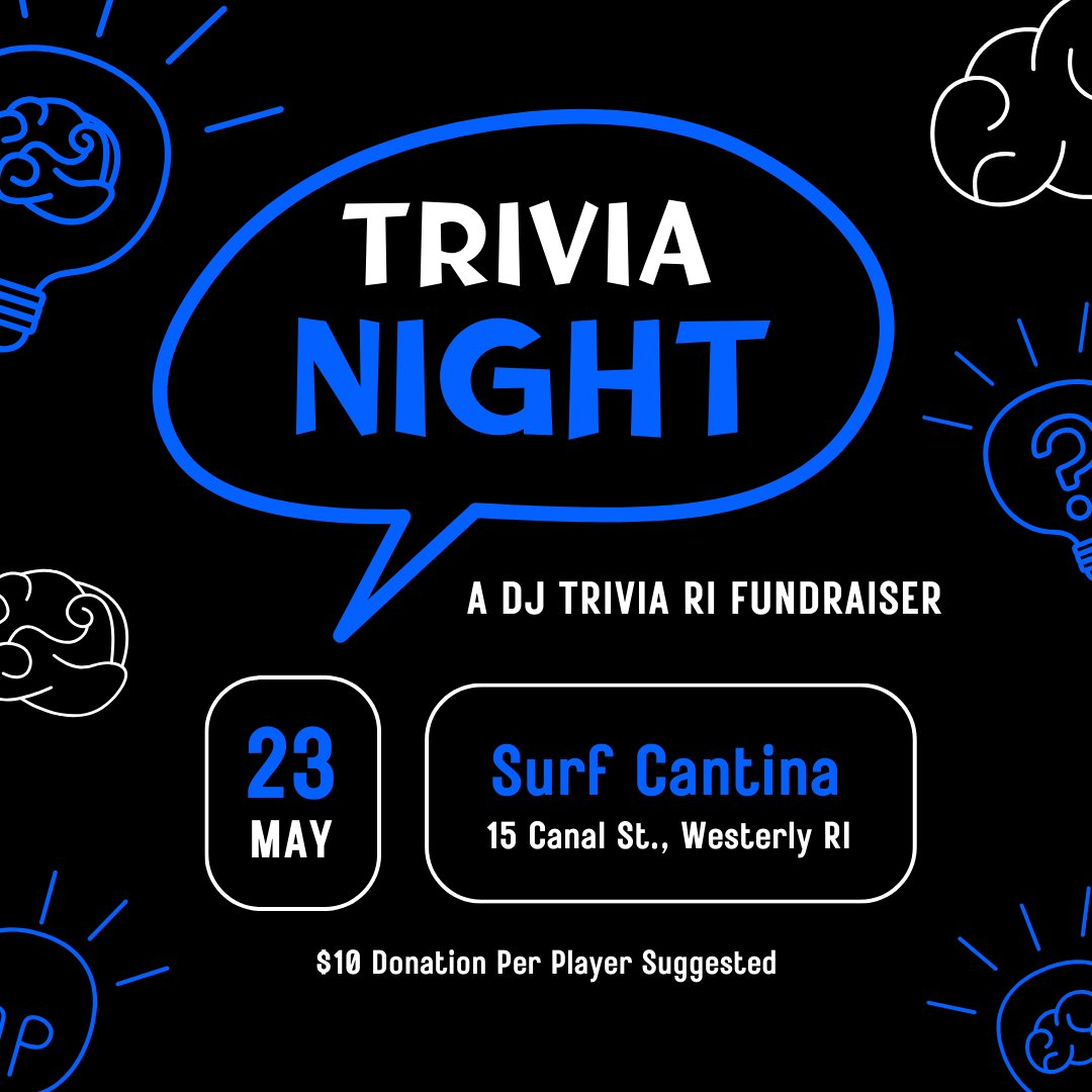 We are just about one week away from Trivia Night! Join us at Surf Cantina next Thursday, 5/23, for a trivia fundraiser with DJ Trivia RI. $10 donation per player is suggested. Pre-register at the link in our bio! #trivianight #insulinforall