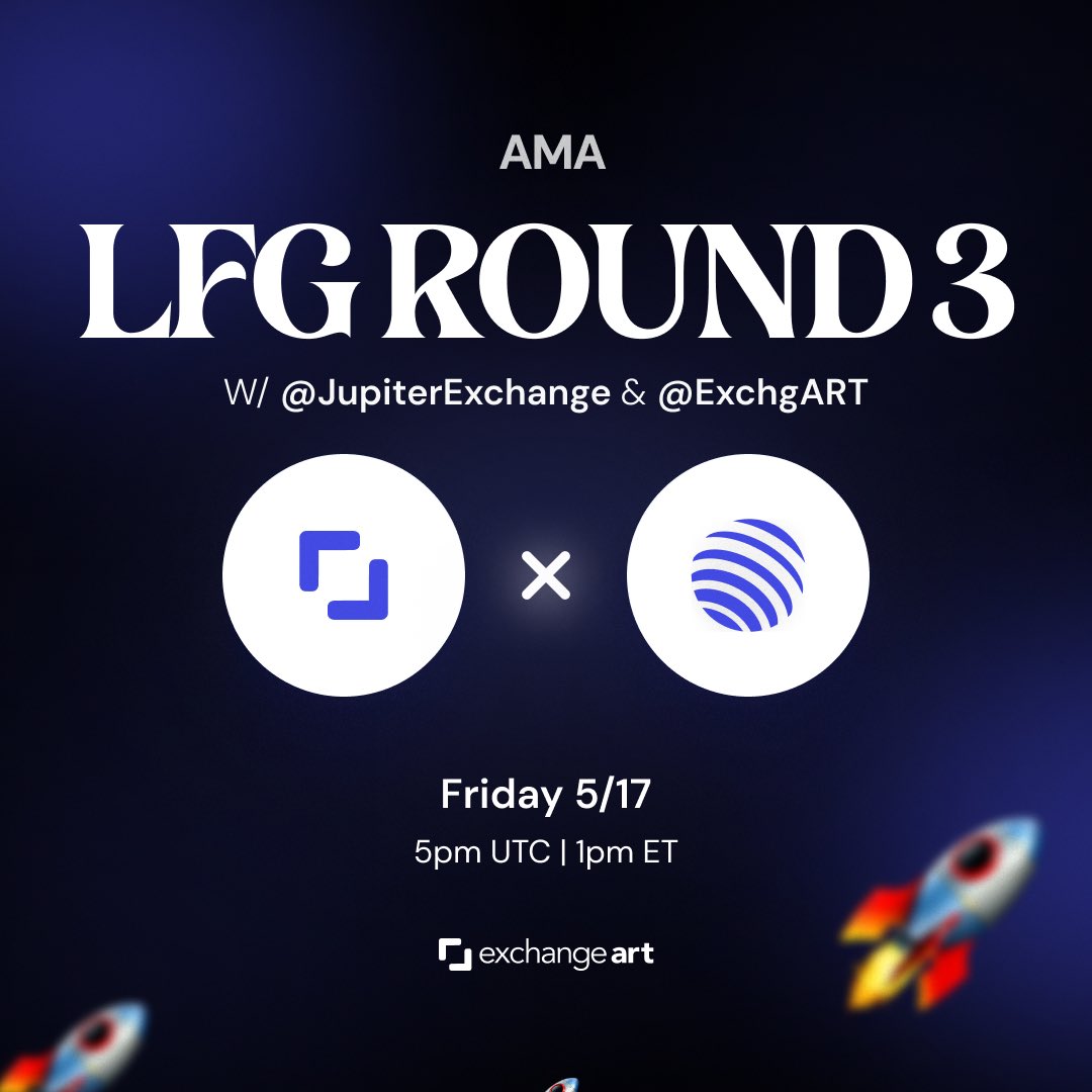 LFG Round 3 🚀 Join us alongside @JupiterExchange today at 1pm EST for an AMA around all things $ART! Set your reminders👇