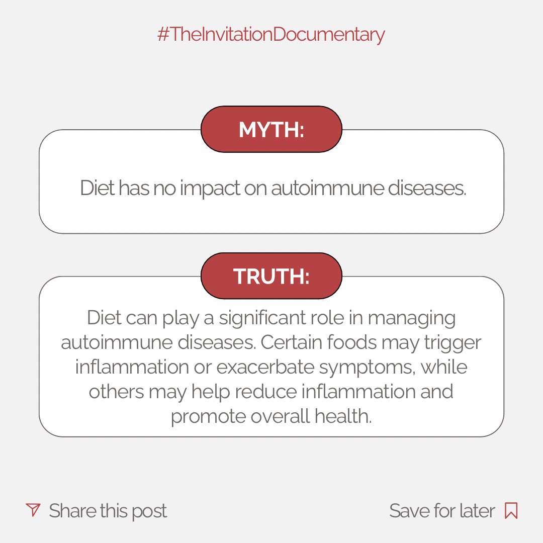 Autoimmune diseases are often misunderstood. We’ve compiled a list of some myths and truths to provide a clearer picture of what living with an autoimmune condition truly entails. 

#theinvitationdocumentary #autoimmunedisease #chronicillness #chronic #chronicpain #health
