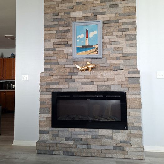 T-Minus One Week until the Kickoff of the Memorial Day Holiday Weekend! This Barnegat, NJ Touchstone Electric Fireplace install is giving all the 'down the shore' vibes. Thanks to customer, Agris for sharing.