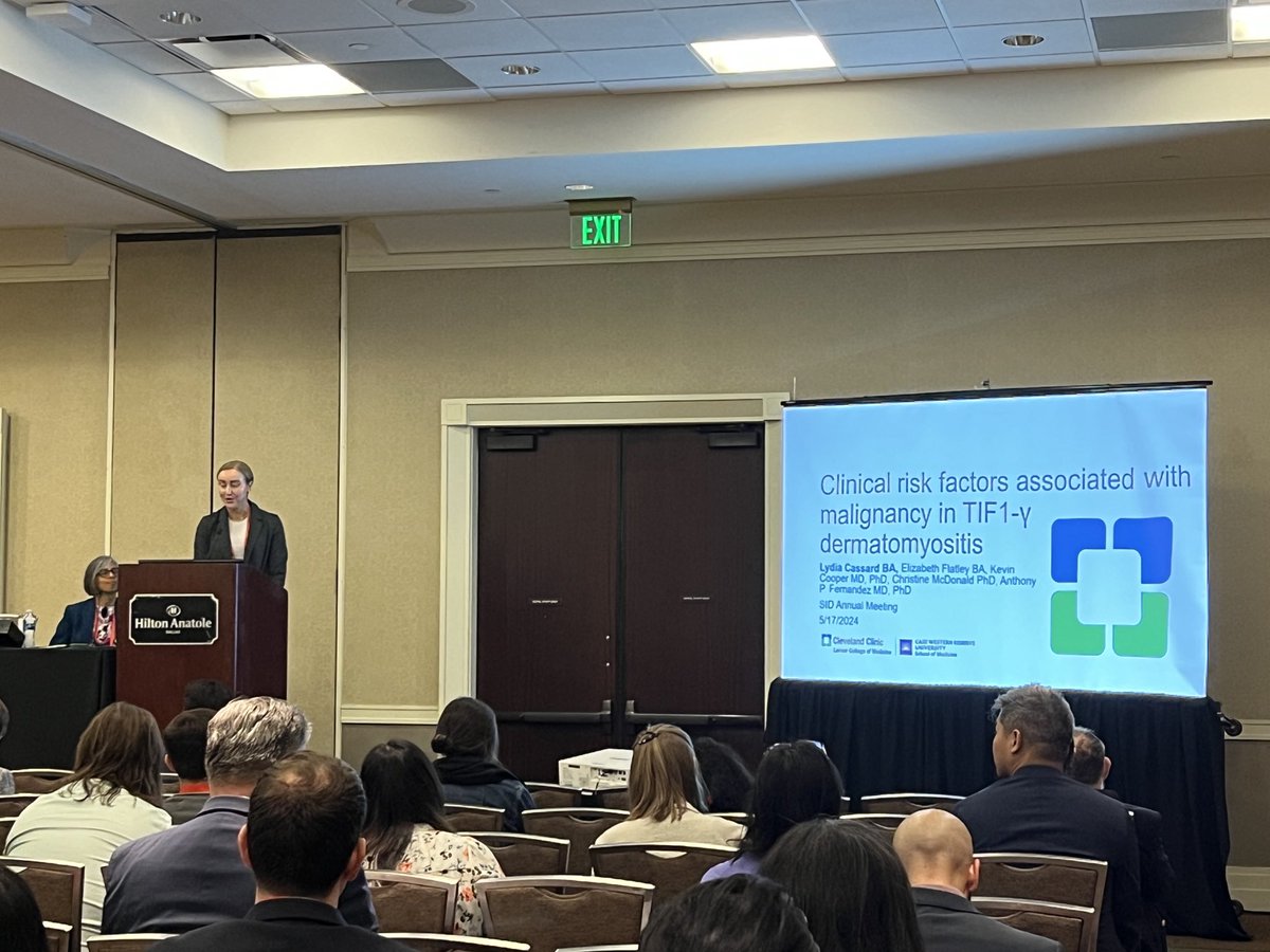 Dr. Christine McDonald (@cmcd_cleveland) on Twitter photo Fantastic talk by <a href="/LydiaCassard/">Lydia Cassard</a> on factors predicting malignancy risk in dermatomyocytis at #SID2024dallas <a href="/ClevelandClinic/">Cleveland Clinic</a> <a href="/CleClinicMD/">Cleveland Clinic MD</a> Fantastic talk by <a href="/LydiaCassard/">Lydia Cassard</a> on factors predicting malignancy risk in dermatomyocytis at #SID2024dallas <a href="/ClevelandClinic/">Cleveland Clinic</a> <a href="/CleClinicMD/">Cleveland Clinic MD</a>