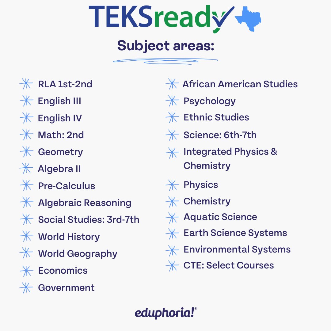 Did you know that TEKSready can measure student growth in all of these subject areas? If you're ready to save time during test creation and reliably measure student progress next school year, reach out in the comments or direct messages!