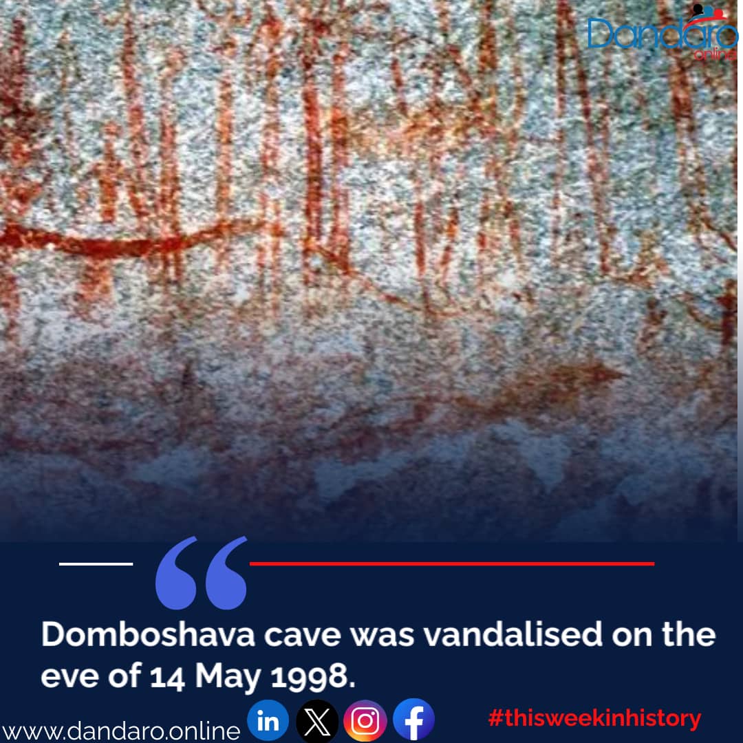 #thisweekinhistory: Domboshava cave was vandalised on the eve of 14 May 1998. The incident was reported by law enforcement agents to National Museums and Monuments of Zimbabwe (NMMZ) on 15 May 1998. 

Readmore on: dandaro.online/2024/05/16/thi…