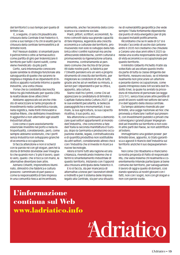 #Ust @gianfr_solazzo Abbiamo apprezzato e chiesto di velocizzare le proposte di investimento in cantieristica navale, logistica, fonti rinnovabili e relative filiere, che definiamo aggiuntivi e non alternativi agli assetti industriali attuali.@CislNazionale @CislPuglia