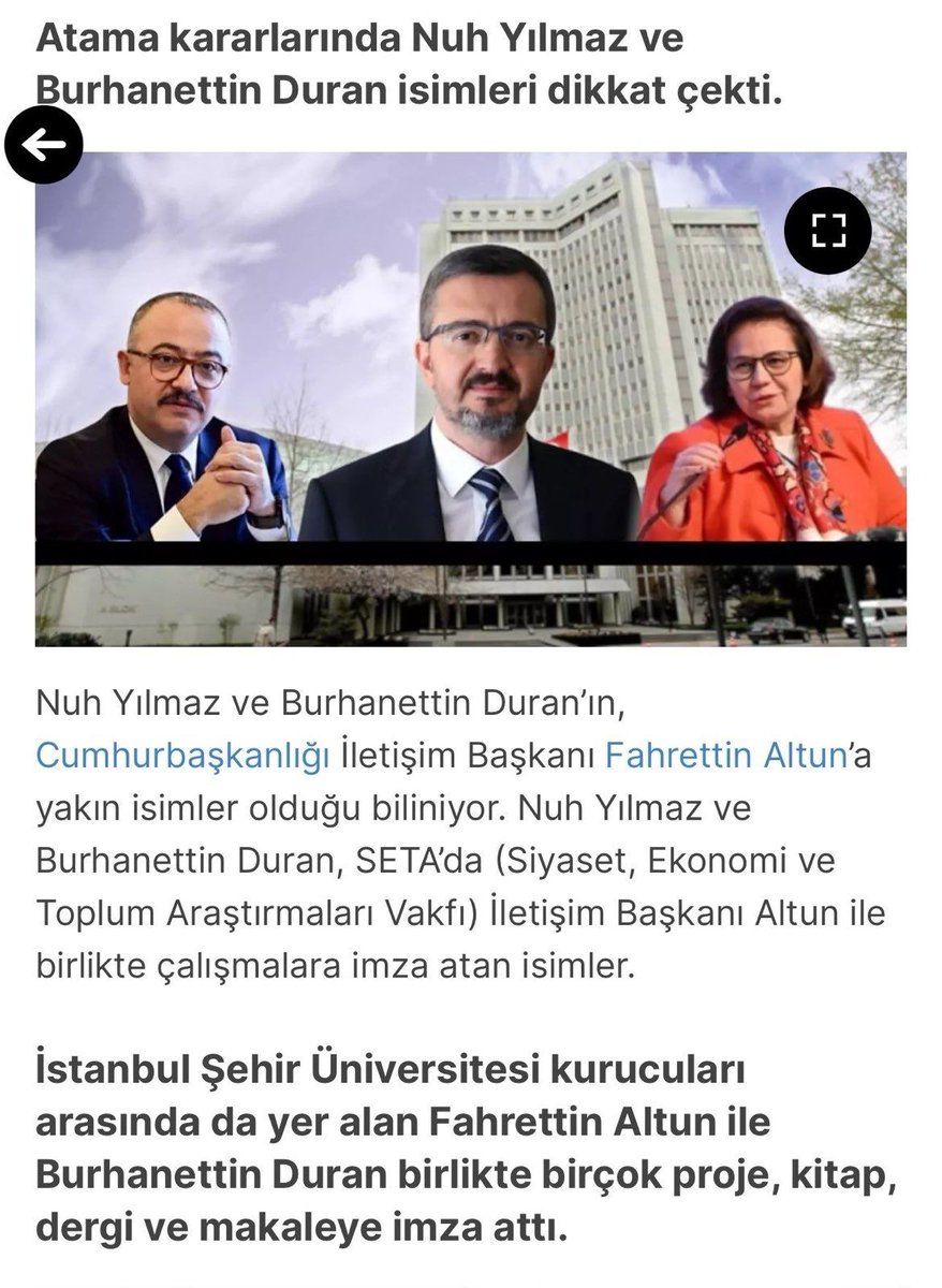 Dışişleri Bakan Yardımcılığı'na, İletişim Başkanı Fahrettin Altun'a yakın Nuh Yılmaz ve Burhanettin Duran atandı.