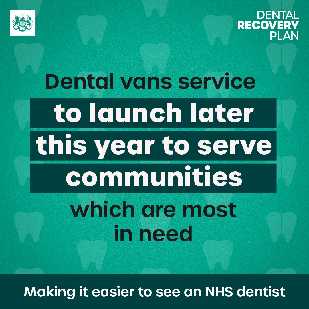 🚐 A new dental vans service will launch later this year in areas where getting an NHS appointment is more difficult, including rural and coastal communities. This is part of our dental recovery plan to make it easier to see an NHS dentist. More: healthmedia.blog.gov.uk/2024/02/07/den…