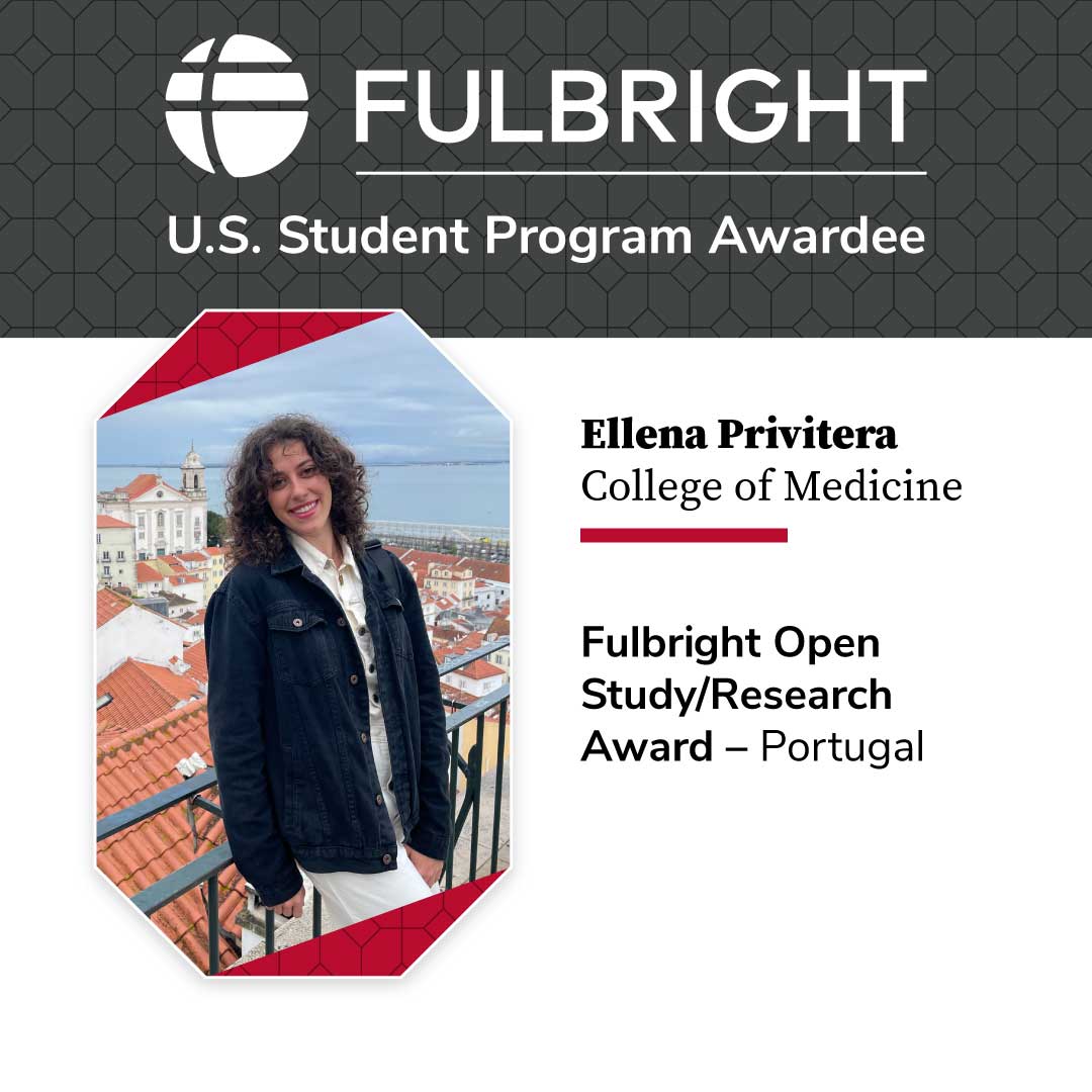An @OhioStateMed student, @PriviteraEllena was awarded #Fulbright Open Study/Research Award to Portugal to study process and outcomes of a health literacy development project co-designed and implemented by migrants, health care and social service workers. oia.osu.edu/news/seven-gra…