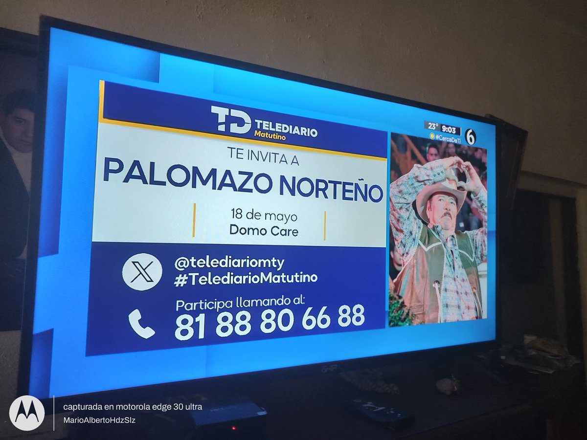 Estoy viendo telediario como todos los días, y deseo participar para boletos del Palomazo Norteño
@telediariomty 
#TelediarioMatutino

Mi nombre es Mario Alberto Hernández Salazar
