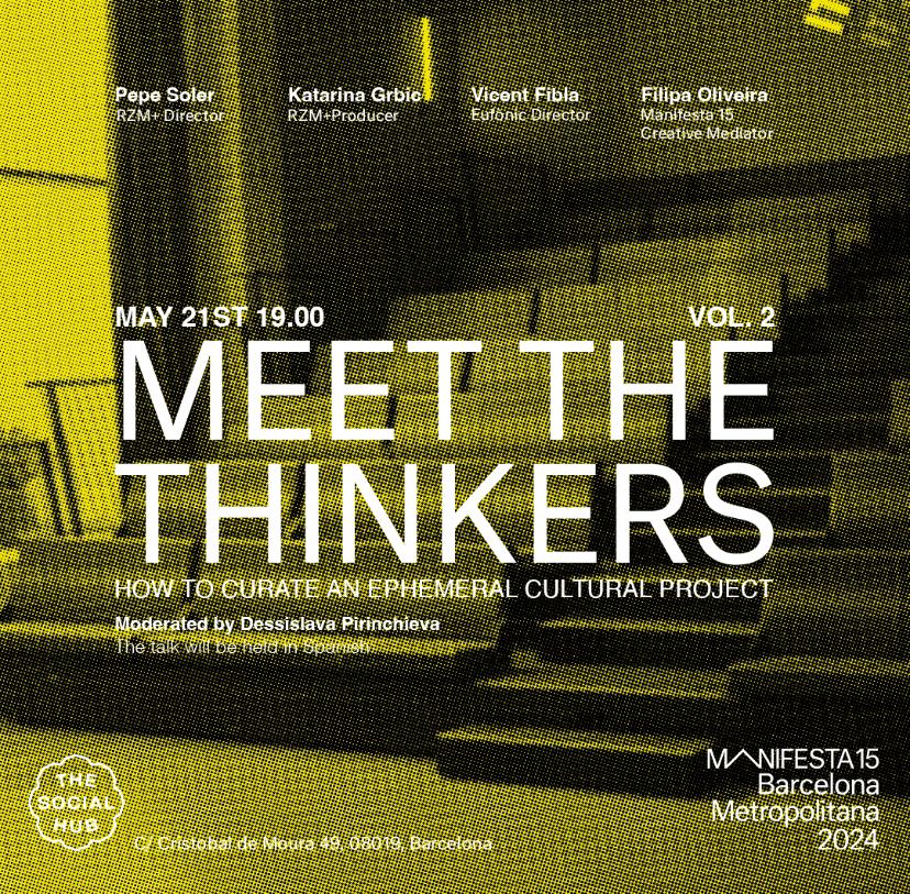 Aquest dimarts estarem aquí parlant amb Filipa Oliveira i el festival Rizomes (RZM+) sobre com comissariar projectes efímers. 👉Sessió #MeetTheThinkers de @ManifestaDotOrg (col·laborador d'#Eufònic2024). A The Social Hub Barcelona Poblenou.