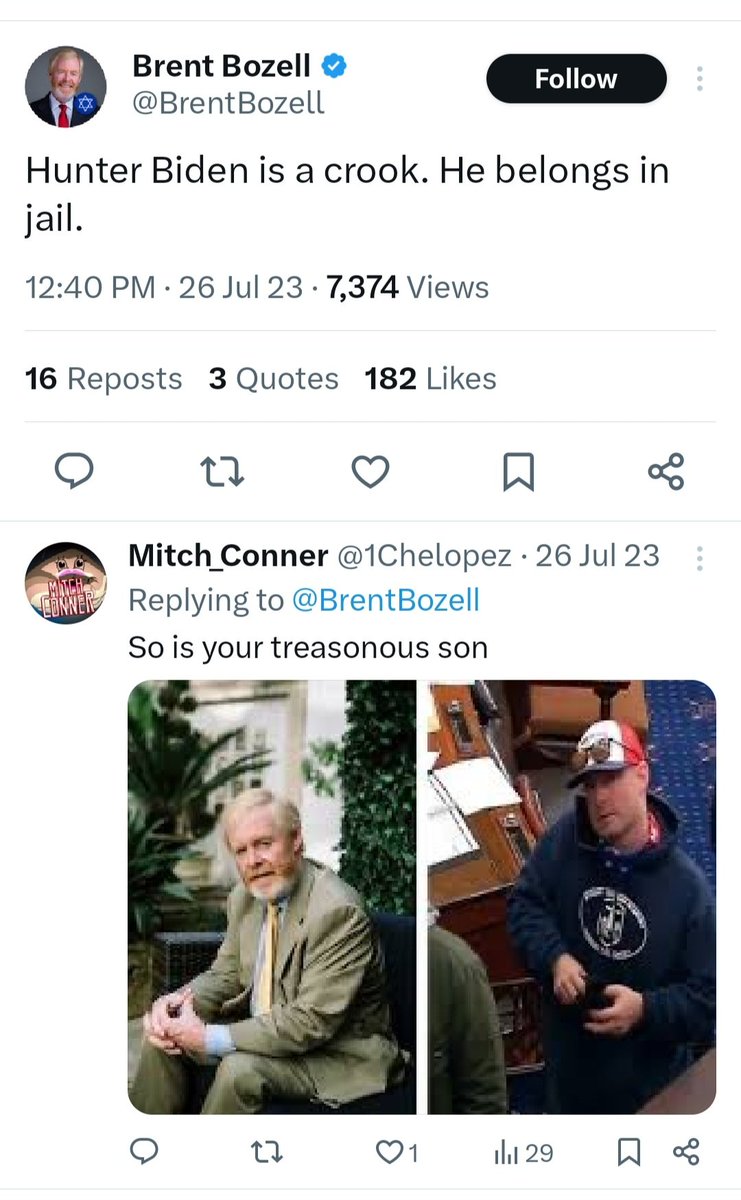 @BrentBozell reserves the right not to comment on his son's conviction, while obsessing about Hunter Biden. If Hunter somehow taints the President by association, does Bozell think it fair game to speak of a 'Bozell crime family?' Zeeker has more felony convictions than Hunter.