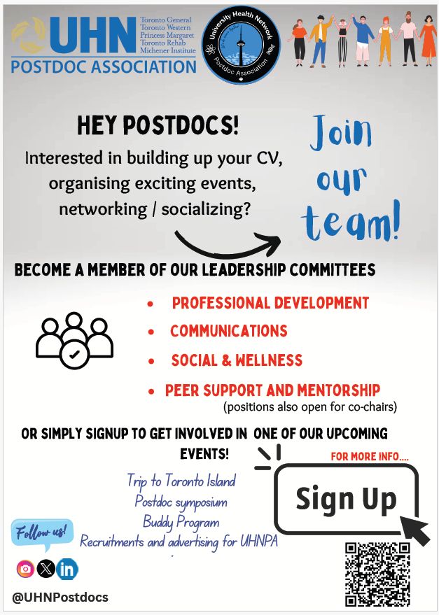 Do you love UHNPA events? Are you adept at event planning and organization? The @UHNPostdocs is recruiting new members to be part of their team! Visit the link for more info on new opportunities! buff.ly/3WBMG8U