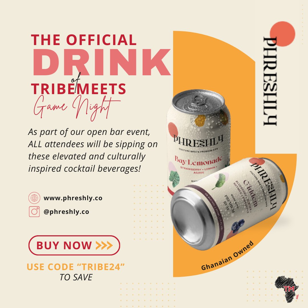 We’re bringing elevated sips to the culture tonight with @phreshlyco  The OFFICIAL drink of TribeMeets Game Night 2024!

It’s going up tonight. See you soon! #Cheers

#TribeMeets #GhanaianOwned #BlackOwnedBusiness #CommunityEvents #DMVEvents #CannedCocktails #CocktailCulture