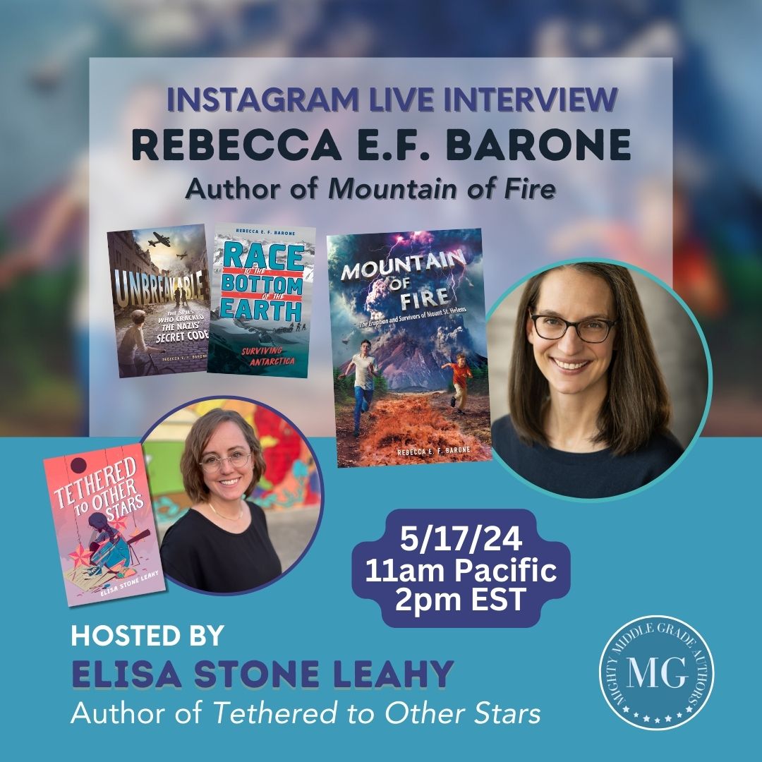 TODAY! Mighty Middle Grade Author @ElisaStoneLeahy interviews @rebeccaefbarone MOUNTAIN OF FIRE, her new #nonfiction #middlegrade book, 11am PT/2pm ET 
IG Live: @mightymiddlegradeauthors

#writingcommunity #kidlit #teachers #librarians #TeacherTwitter #writerscommunity #mglit