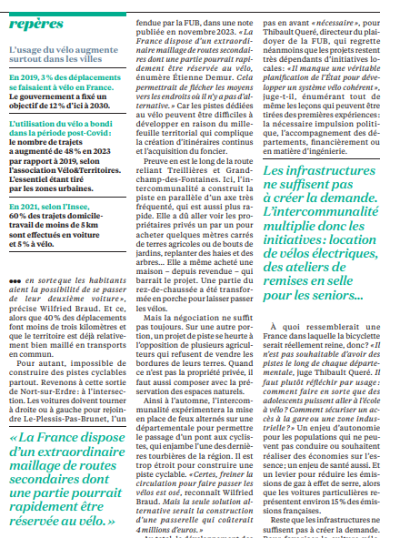 La France dispose d'un extraordinaire maillage de routes secondaires dont une partie pourrait être réservée au vélo. Une nécessité pour l'autonomie et le portefeuille des 80% de Français pour qui la voiture est un gouffre financier.
🔍avec <a href="/EtienneDemur/">Etienne DEMUR</a> dans <a href="/LaCroix/">La Croix</a>