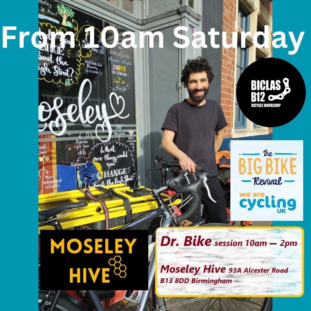 Dr. Bike session Saturday 18th May from 10am to 2pm @MoseleyHive Activity funded by @WeAreCyclingUK Free bike checks minor repairs plus a lot happening at @MoseleyHive