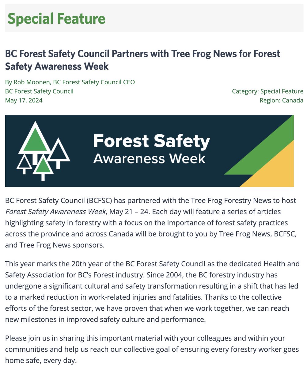 TreeFrogNews's tweet image. Keep your eye on the Tree Frog News next week - we&apos;re excited to launch a special Forest Safety Awareness Week with the BC Forest Safety Council. treefrogcreative.ca/news/