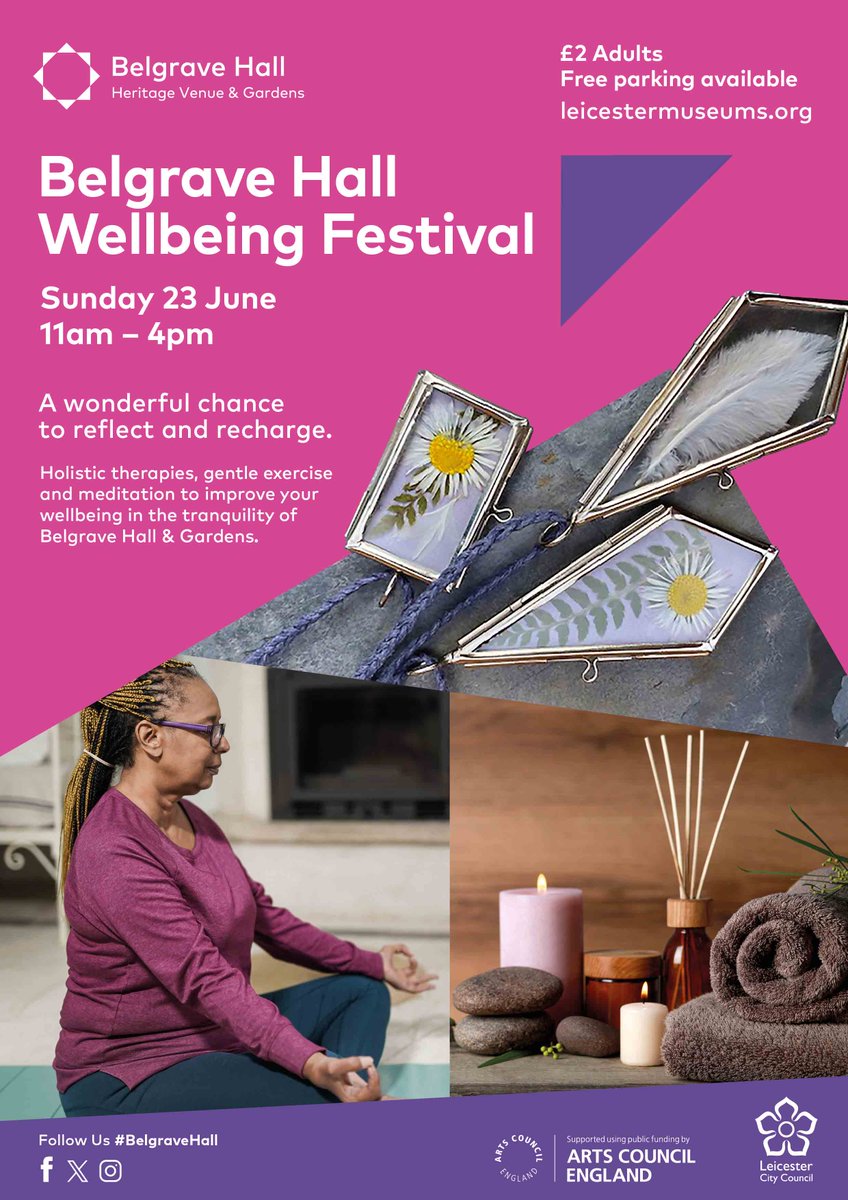 Join us at Belgrave Hall Wellbeing Festival. There are taster sessions of Yoga and Pilates for all abilities, treatment rooms and Sound bath. To find out more or to book onto any session visit leicestermuseums.org/WellbeingDay-2…