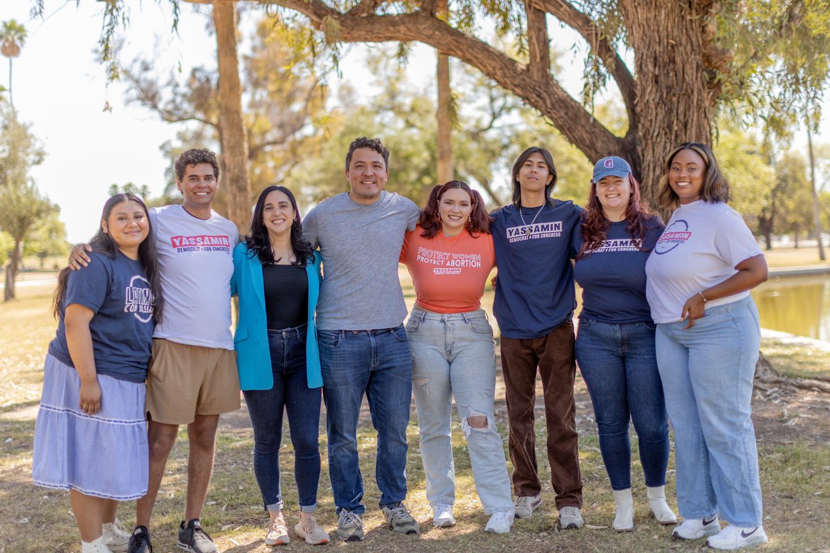 I’m so proud of our young, diverse team. We’re working day in & day out to protect our democracy, restore reproductive rights, and deliver bold climate action for our community. Join us tomorrow at 10am to knock doors in #AZ03 with the @WSCarpenters — yassaminforcongress.com