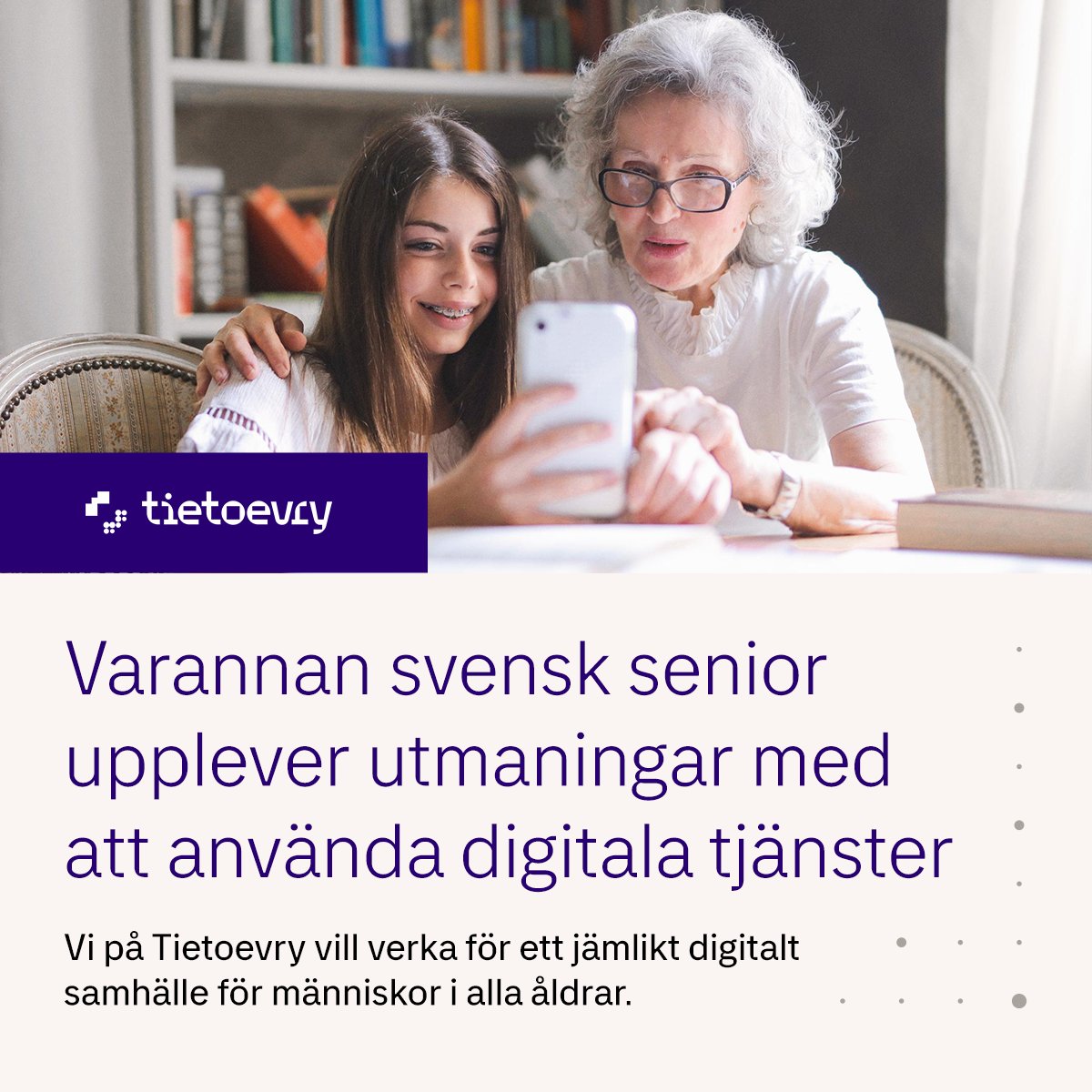 Vår undersökning bland svenskar över 65 år visar att även om 95% använder digitala enheter dagligen, så upplever hela 34% att de inte hänger med i utvecklingstakten.  Tietoevrys mål är att främja tillgängligheten till digitala tjänster i Norden. Läs mer 👉 bit.ly/4aiy5CJ