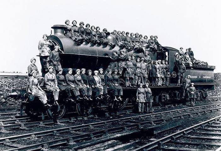 A photograph of women who were employed by the Lancashire and Yorkshire Railway during the first world war. Here, a group pose taken on the 23rd of March in 1917