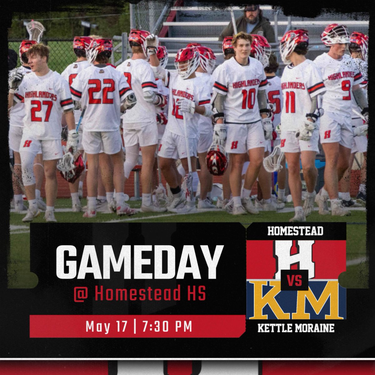 Homestead hosts the Kettle Moraine Lasers in a Top 5 matchup toniite!   JV at 5:30, Varsity at 7:30.  Let's go Highlanders!  #SteadLax
#TeamTogether