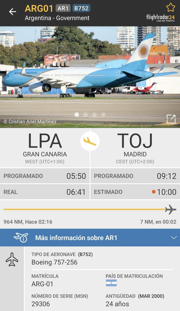 Vuelo procedente de #BuenosAires (EZE) con escala en LPA ✈️ #Boeing #B757 (ARG-01) #FuerzaAerea #Argentina ✈️ @EMCOFFA_Arg Dedicado a #spotters del otro lado del charco @_MarianoGomez_ @Vock_log @PlanesSpotterAr @jgagnot @edadmartinez @Joacorobertt @jqfotoyvideo @airtangohobbie2