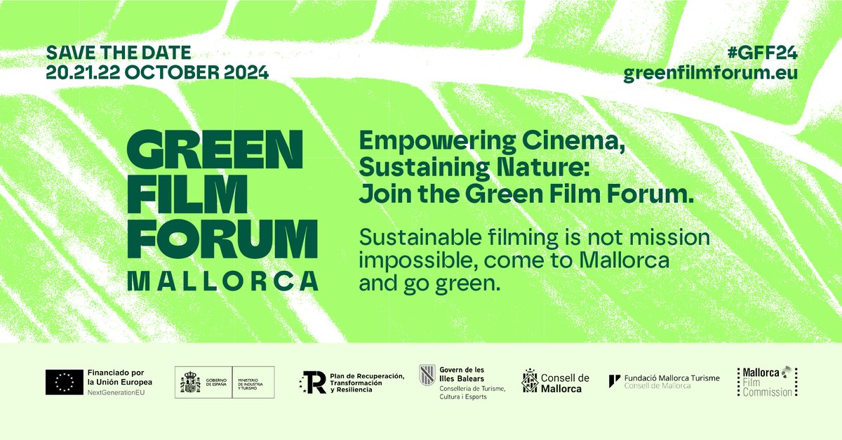 Join us in Mallorca for the first edition of the Green Film Forum Explore sustainable film solutions in a symbolic Mediterranean setting. 
Let's co-create a greener future for film 🌿🎬
📲 Save the date: October 20, 21 and 22, 2024 in Palma, Mallorca   
#GreenFilmForum