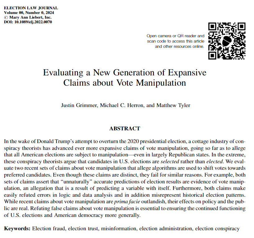 Important new article showing how bad math is used in election conspiracy claims, and how it can be debunked.