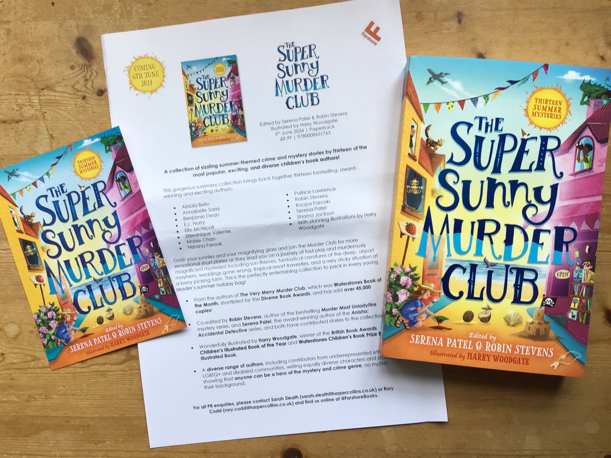 Finally, thanks to @FarshoreBooks for sending The Super Sunny Murder Club, the follow up to the incredible The Very Merry Murder Club and with stories from 13 brilliant authors. Out 06/06, cover art from @harryewoodgate