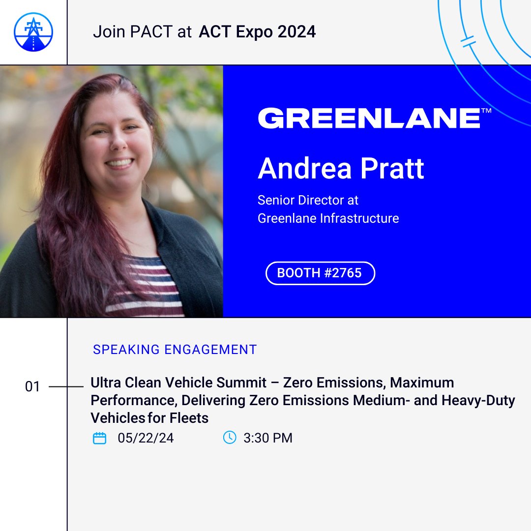 Don’t miss founding member Greenlane’s Senior Director Andrea Pratt at <a href="/ACTExpo/">Advanced Clean Tech News / ACT Expo</a> on 5/22 at 3:30 PM! Learn about #ZeroEmissions, medium- and heavy-duty fleets! #ACTExpo 🚚⚡