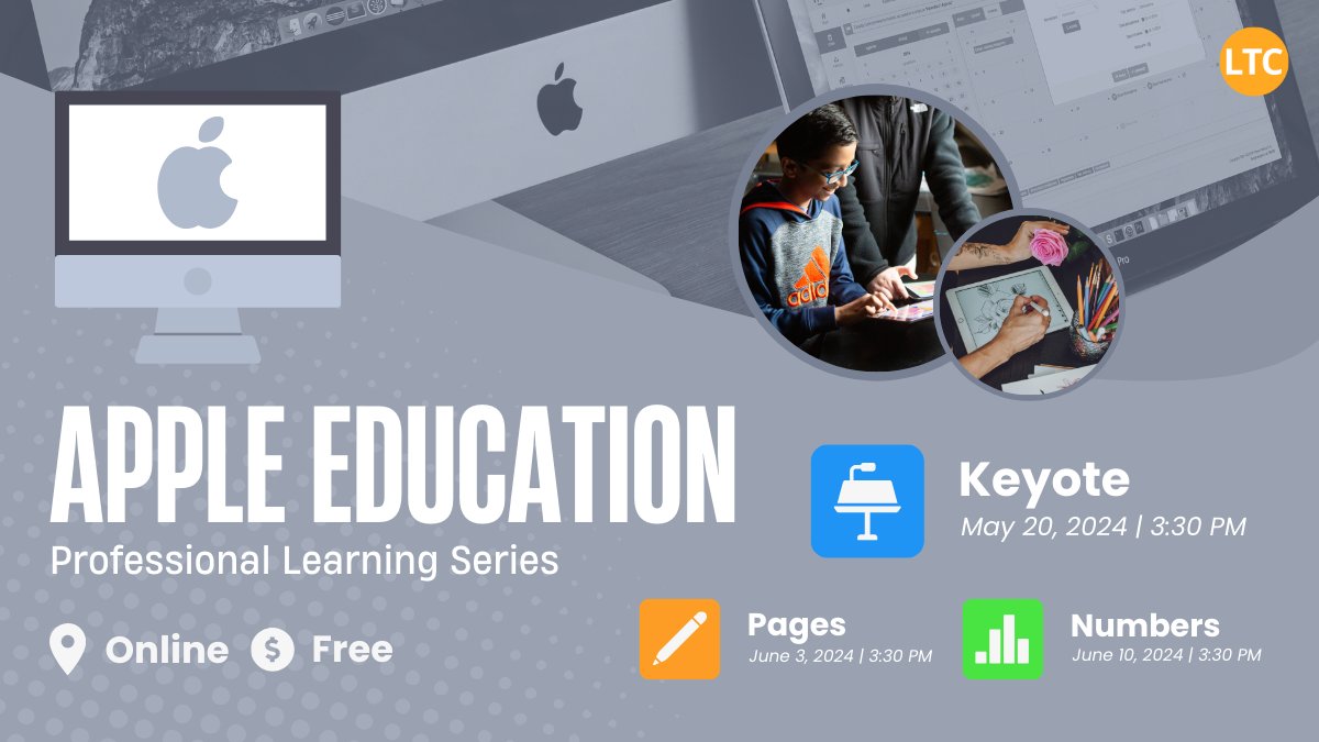 It’s time to Think Different about Apple in education! 🍎

Join <a href="/lisa_schwartz18/">Lisa Schwartz</a> for a FREE virtual learning series focused on integrating <a href="/Apple/">Apple</a> apps &amp; devices into daily lessons 📲

🎤 May 20 | Keynote
🖊️ June 7 | Pages
📊 June 14 | Numbers

🔗 ltc.site/appleevents