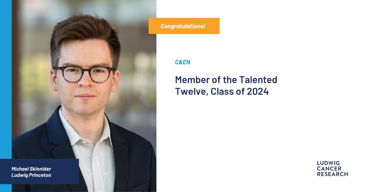 Congratulations to Ludwig @Princeton's Michael Skinnider @skinniderlab on his selection as one of C&EN’s Talented Twelve, an annual election highlighting “young scientists who are making the world a better place through chemistry.” bit.ly/4dLYRq4