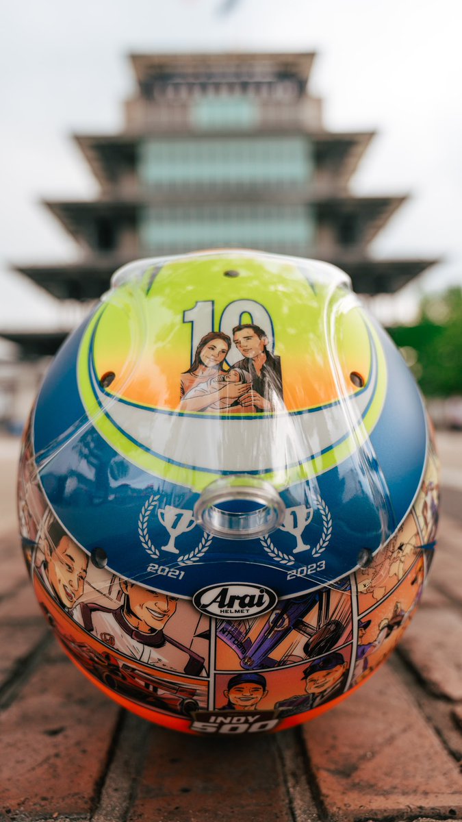 My helmet for the 108th Indianapolis 500 💥 Inspired by a dream my Grandma had about me racing with a comic-themed helmet. So, I've turned my racing journey into a comic strip for this special race. Hope you like it as much as I do! 🙌 #Indy500
