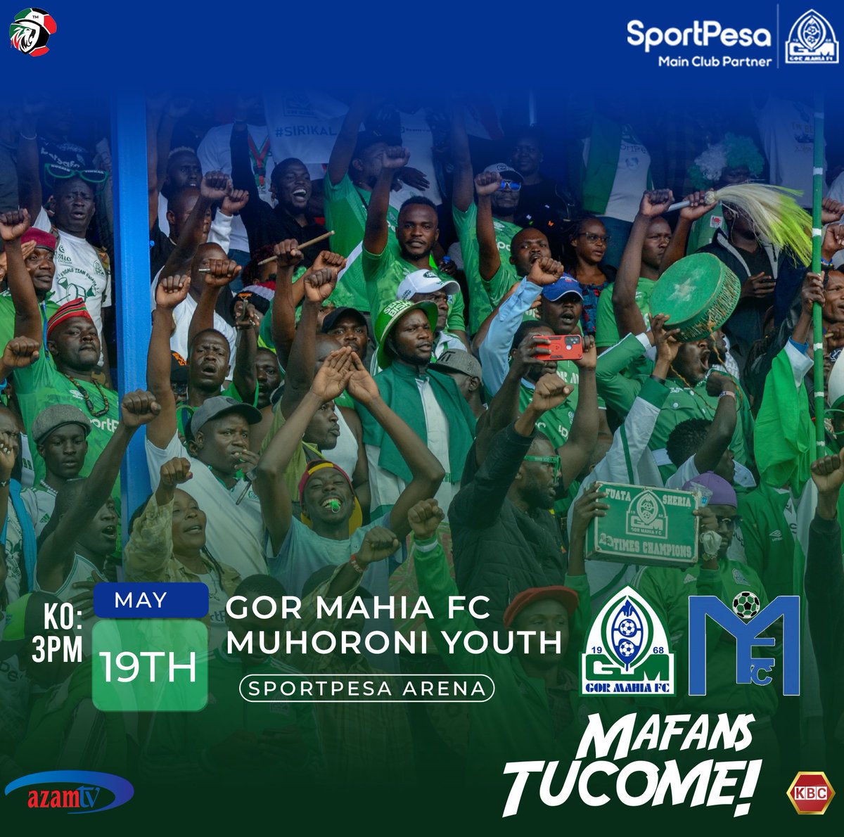 🆚 MUHORONI YOUTH FC
🕟 3.00pm
🏆 Kenya Premier League
🏟 Sportpesa Arena

#SportpesaNaGor #Kogalo #Sirkal