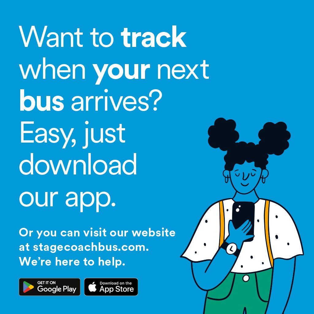 Looking for your bus? Why not download the Stagecoach Bus App and track in real-time? Find out more > stge.co/3UOCc3o