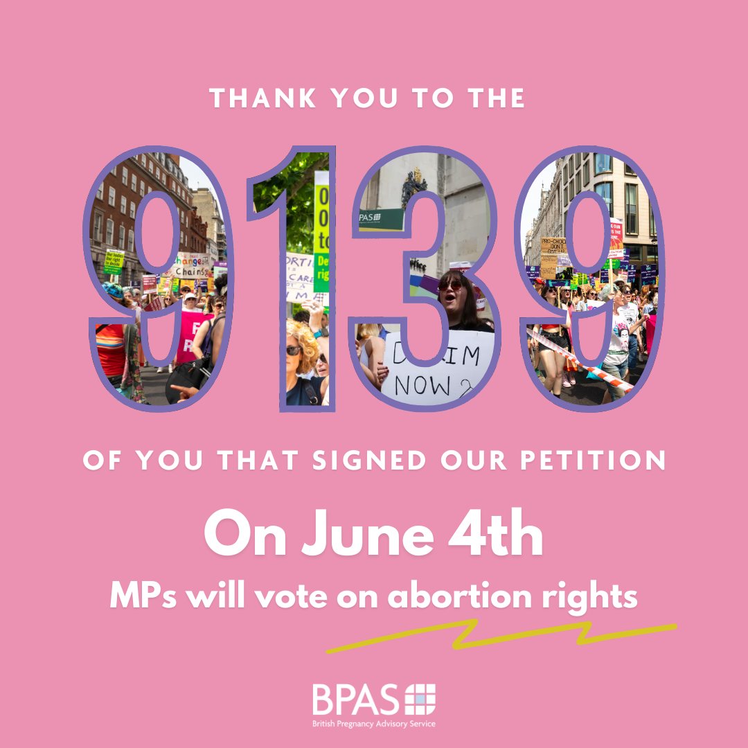 👏THANK YOU to 9,139 of YOU for signing our petition to stop delaying a vote on abortion rights. On June 4th MPs will vote. Together we can put pressure on MPs to do the right thing and decriminalise abortion for women💪 The fight is not over - watch this space... 👀
