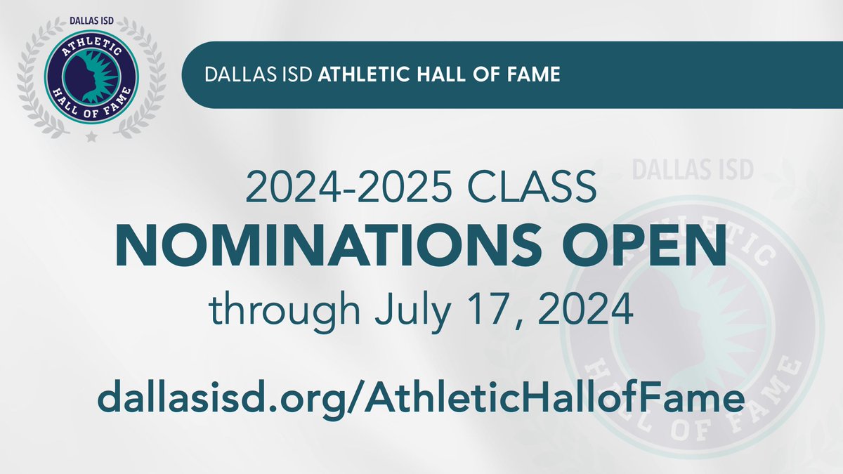 Nominations for the next class of the Dallas ISD Athletic Hall of Fame are open for two more months. Anyone may make a nomination. For criteria and to access the official nomination form, visit: dallasisd.org/atheltichallof…