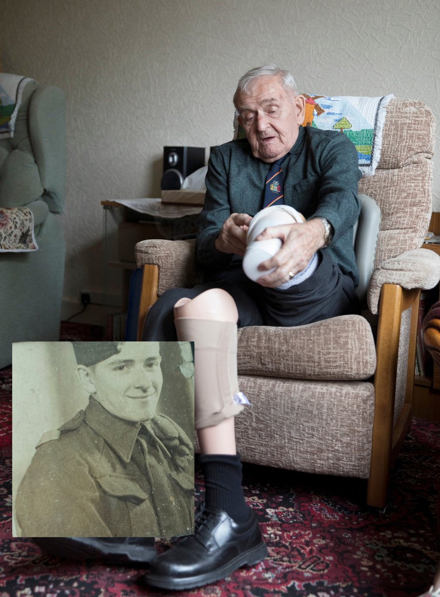 During D-Day, Kenneth landed on the beaches of Normandy. 'A shell came in. My foot was hanging by bits of skin. At the hospital, they amputated. I was more worried about losing my girlfriend than my leg.' Ken and Vera celebrated 75 years of marriage. He passed away at 99.