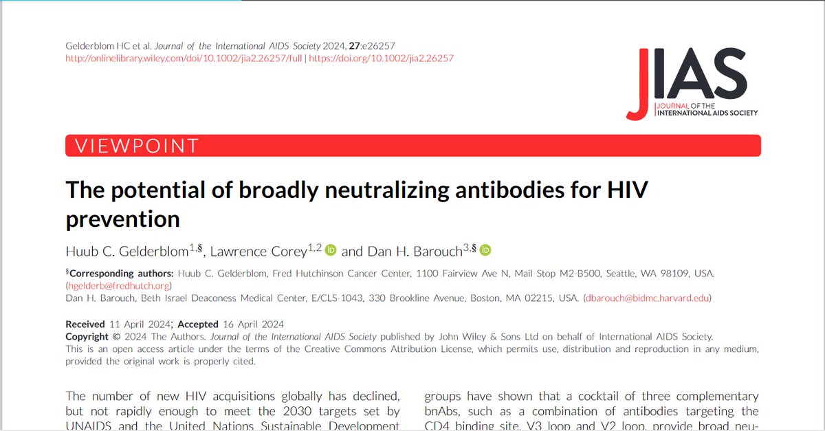 Journal of the IAS (@jiasociety) on Twitter photo Ahead of #HIVVaccineAwarenessDay JIAS has published a new viewpoint, “The potential of broadly neutralizing antibodies for HIV prevention”.
Read it here: bit.ly/4bHHTHj #HVAD
<a href="/huubgelderblom/">Huub Gelderblom, MD, PhD, MPH</a> <a href="/BarouchLab/">Barouch Lab</a> Ahead of #HIVVaccineAwarenessDay JIAS has published a new viewpoint, “The potential of broadly neutralizing antibodies for HIV prevention”.
Read it here: bit.ly/4bHHTHj #HVAD
<a href="/huubgelderblom/">Huub Gelderblom, MD, PhD, MPH</a> <a href="/BarouchLab/">Barouch Lab</a>