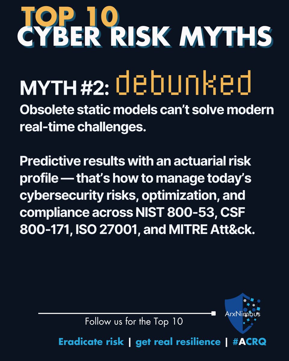 Myth #2 (of 10): 'Likelihood' is as useful as probability for #cybersecurity risk. ❌
Debunked: Static models can't tackle modern real-time challenges. Use an actuarial risk profile for quantified results! 🚀
#CyberRisk #MythBusting  #RiskManagement #TechNews