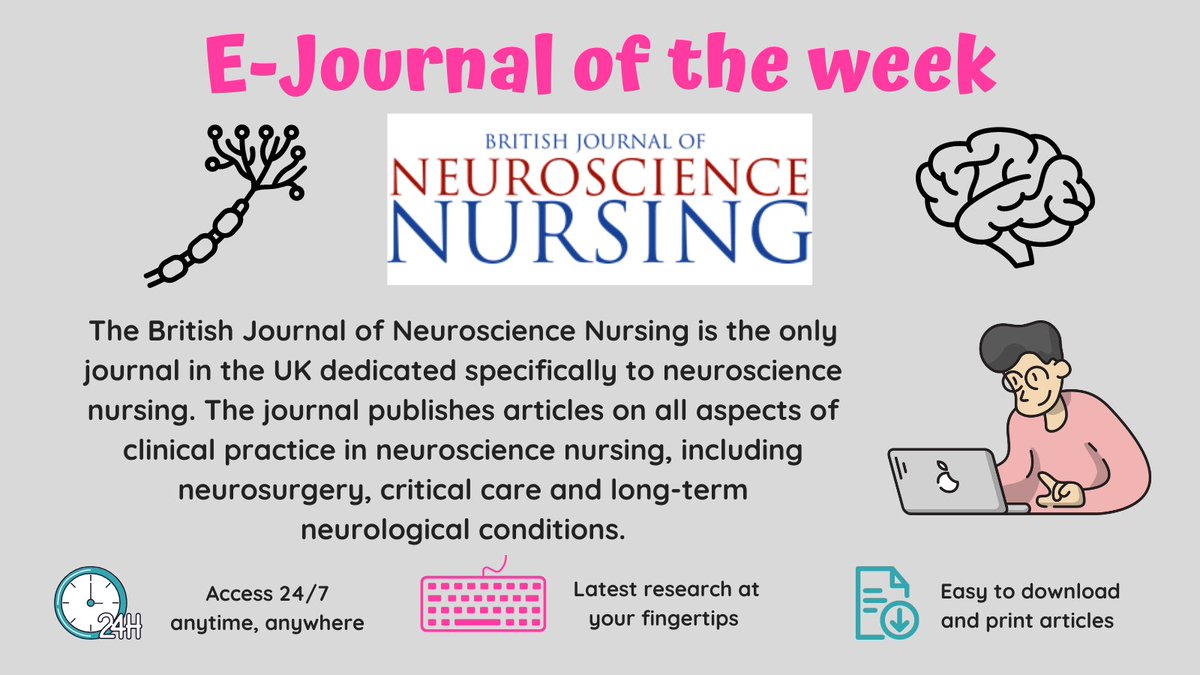 🏥🔍🖥️ E-JOURNAL OF THE WEEK 🖥️🔍🏥
The British Journal of Neuroscience Nursing addresses both paediatric & adult care, and supports inter-professional working with members of the multidisciplinary team 👉 bit.ly/452MW3f #DementiaActionWeek #LTHTrEJournaloftheWeek 🧠🏥👩‍⚕️
