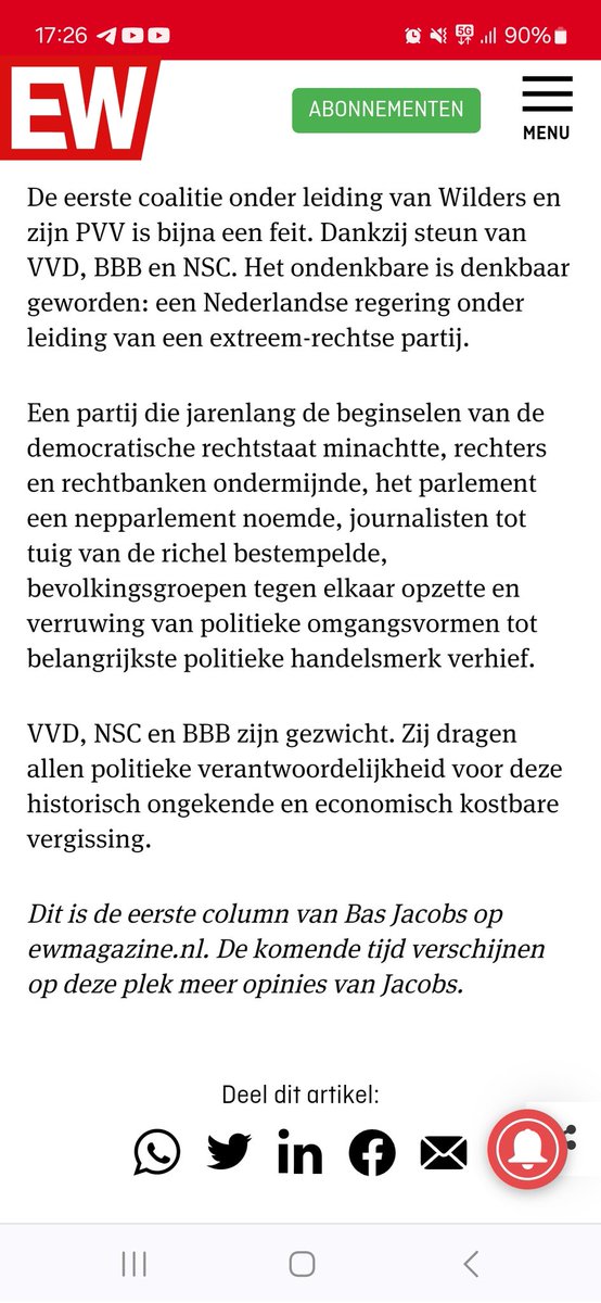 Laatste alinea's uit de eerste column van Bas Jacobs voor EW. Hele column hier: ewmagazine.nl/nederland/opin…