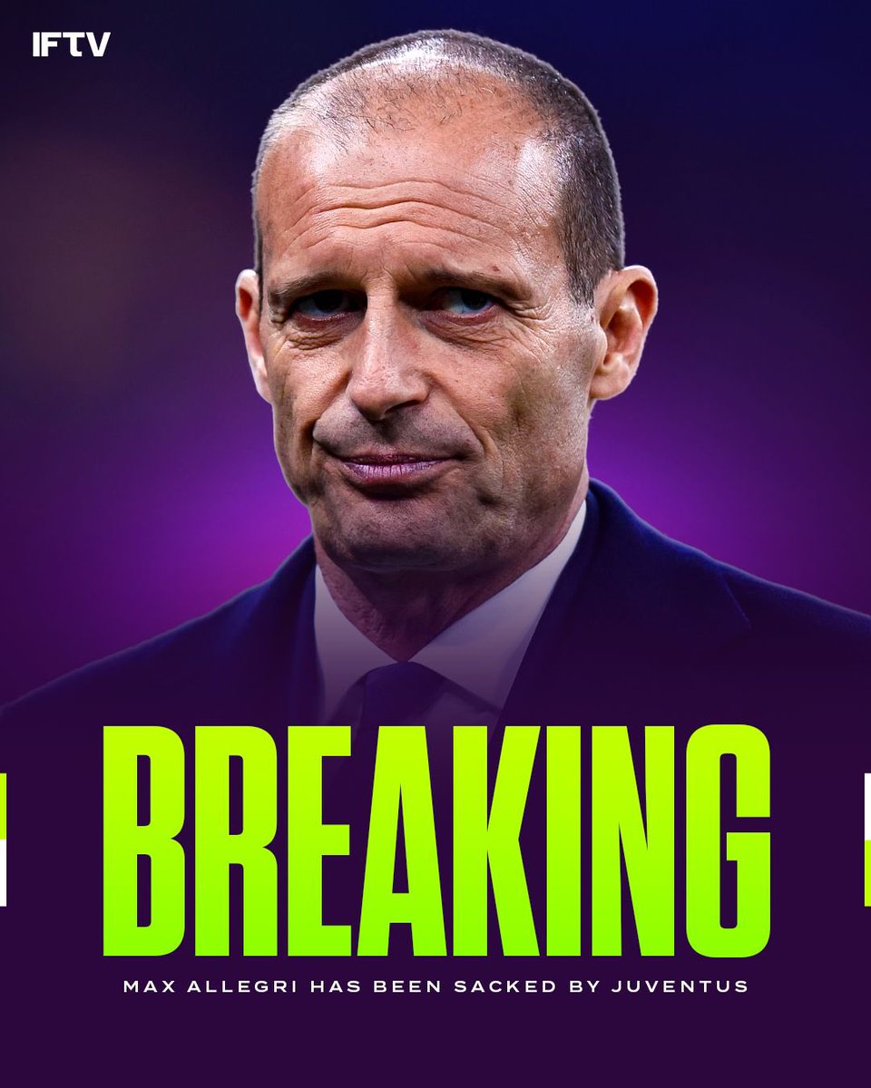 BREAKING: Max Allegri has been SACKED by Juventus with 2 games to play in the season, according to Sky Italia🤯 Reports are that management didn’t appreciate his reaction after the Coppa Italia win - especially when trying to keep Sporting Director Giuntoli away from the teams