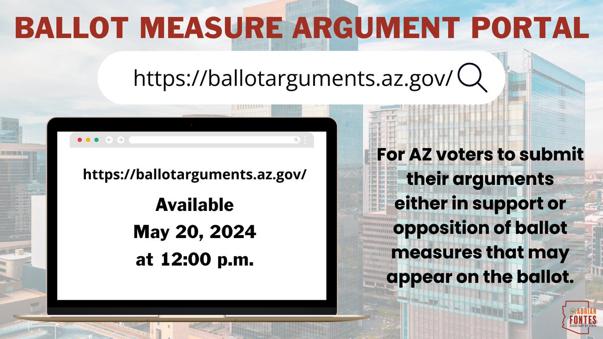 Three days until the submission portal for ballot measure arguments goes live! On May 20, Arizona voters will have an opportunity to submit arguments after carefully considering the merits of each of the measures.